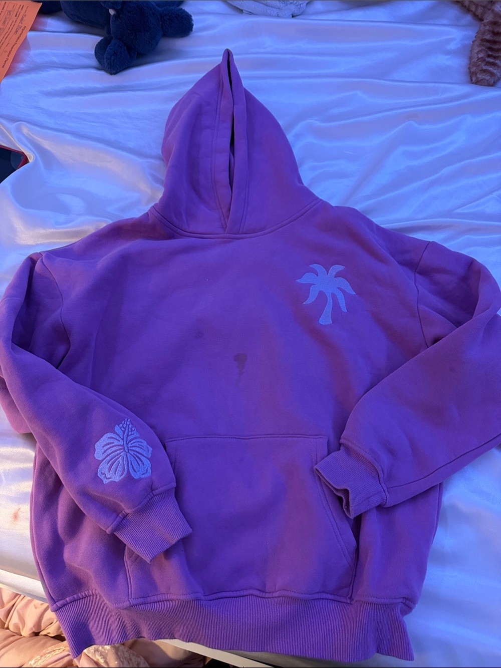 Pink palm puff Purple Pullover Hoodie